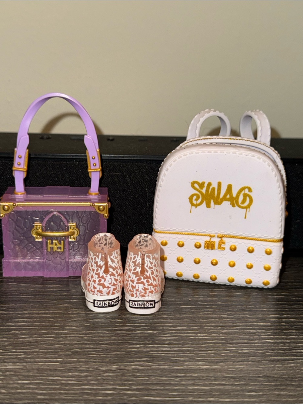 Rainbow 🌈 High pink sneakers purse and white SWAG backpack